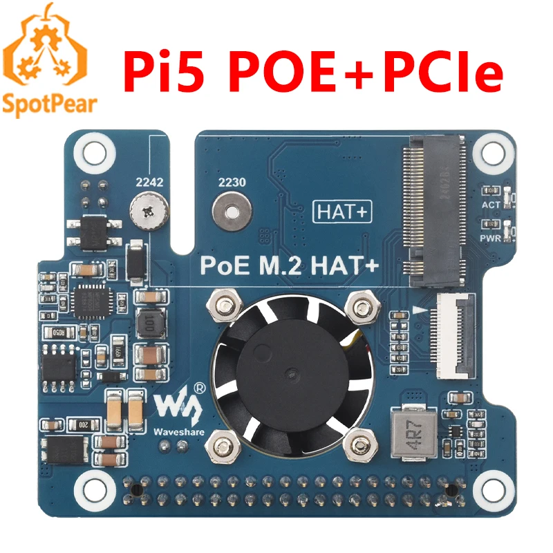 Raspberry Pi 5 POE + PCIe to M.2 NVMe SSD Board HAT+ Pi5 2242/2230 Power over Ethernet