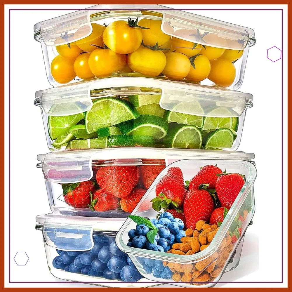 

5-Pack Square Glass Food Containers, 36 Oz, Oven Microwave Freezer Safe, Leakproof Airtight Storage for Meal Prep & Lunch