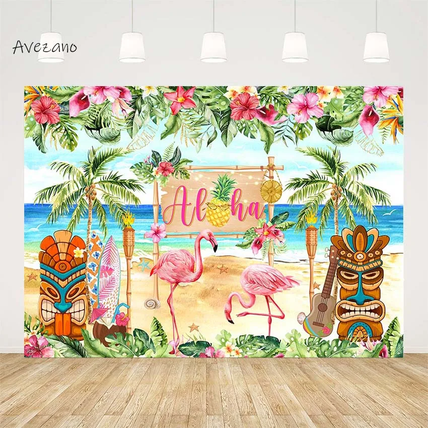 

Avezano Aloha Backdrop Photography Tropical Hawaii Seaside Flamingo Summer Child Birthday Party Background Photo Studio Decor