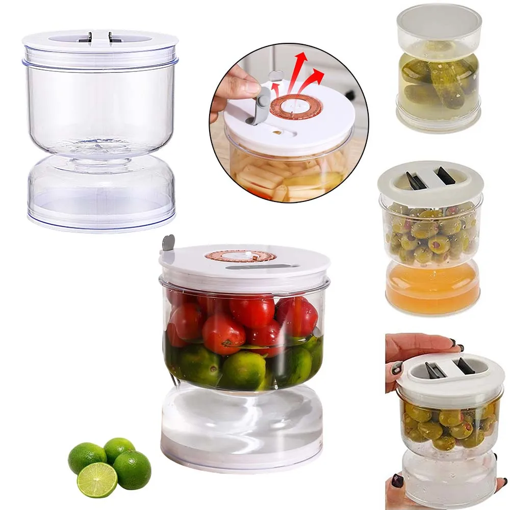 

Leak-Proof Sealed Jar for Pickle Fermentation Bottle Flip Dry-Wet Separator with Airtight Seal Exhaust Valve for Pickles Olives