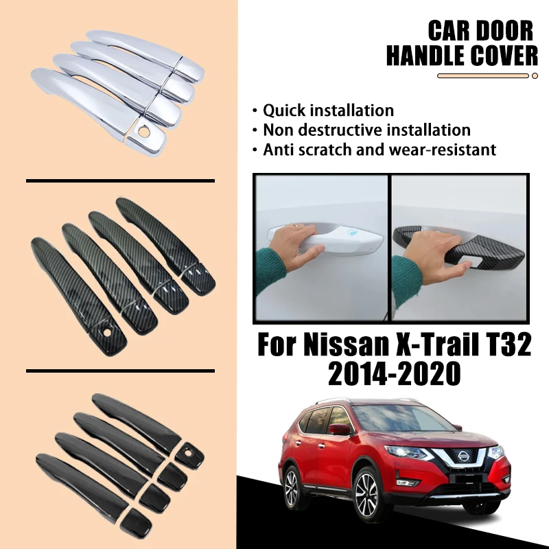 Door Handle Cover Trim For Nissan X-Trail T32 Rogue 2014-2020 2015 2016 2017 2018 Luxurious Carbon Fiber Chrome Car Accessories