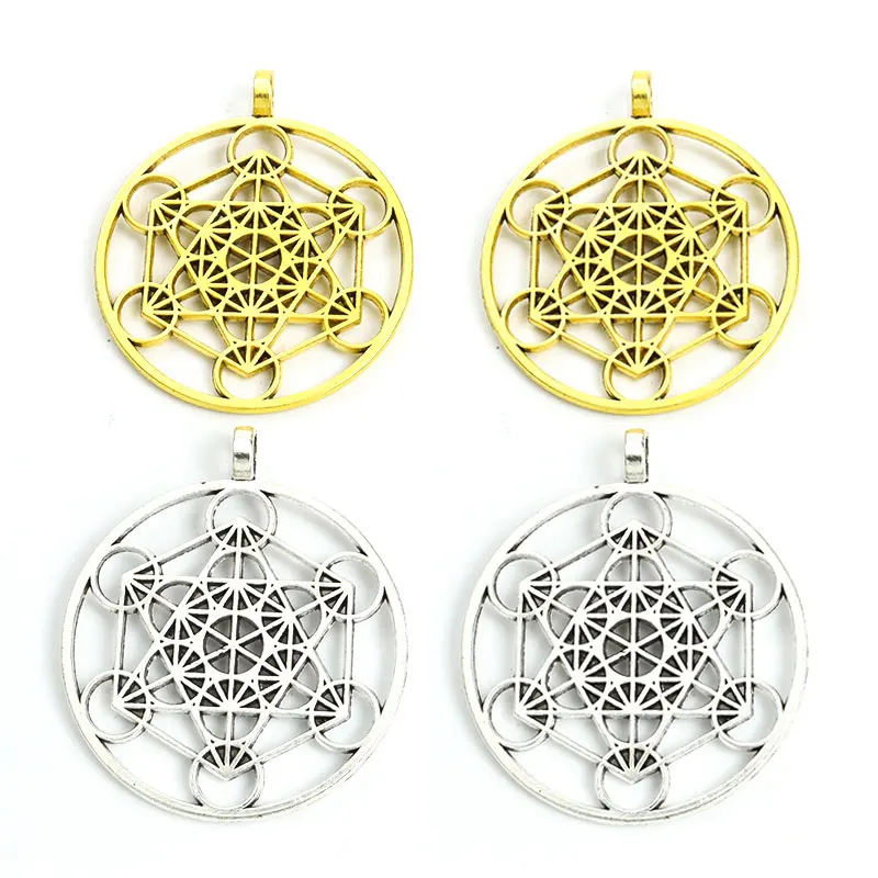 2pcs Vintage Large Archangel Metatron Cube Charms Sacred Geometry Flower of Life Alloy Pendants For DIY Necklace Keychain Amulet