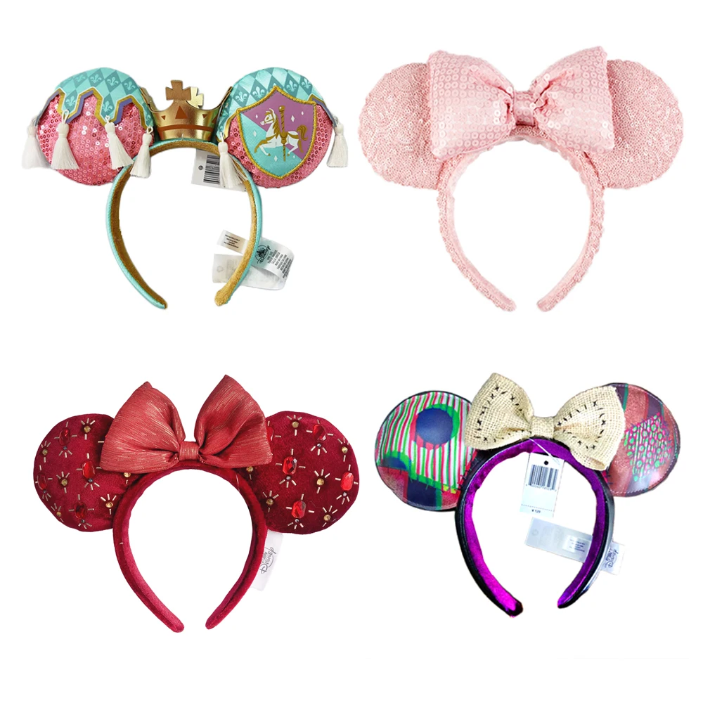 

2023 Disney Minnie Ear Headband For Women Disneyland Mickey Ears Plush Sequin Birthday Gift Party Cosplay Girls Accessories Toys