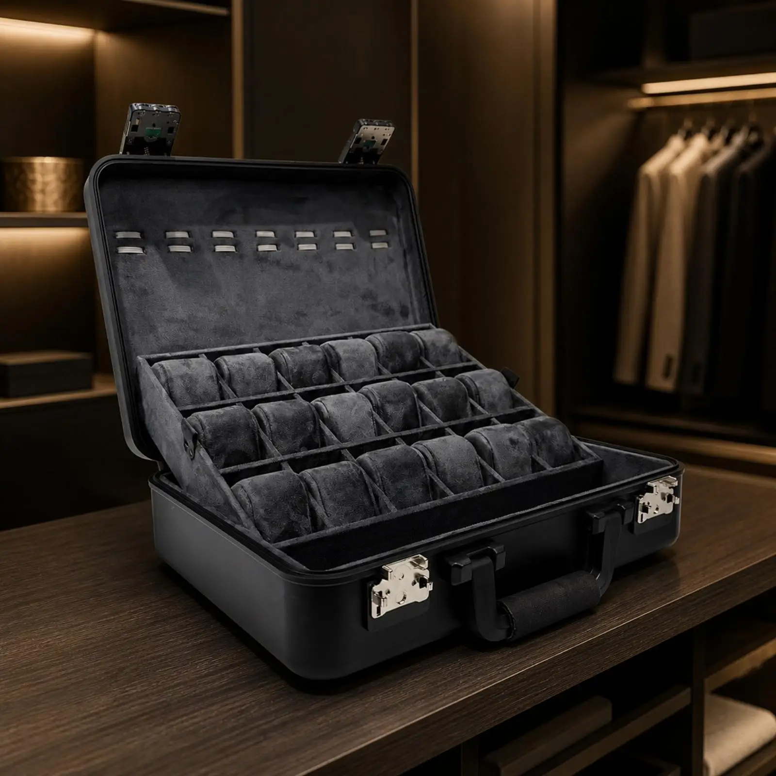 Portable Watch and Jewelry Storage Case Lockable Aluminum Alloy Jewelry Carrying Case Cushioned for Transport, Collection
