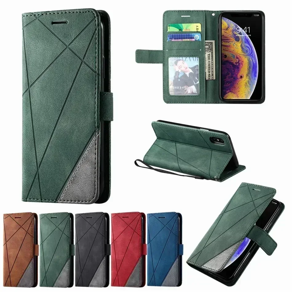 Funda de negocios con soporte, para Xiaomi 11, Poco X3, Nfc, M3, Redmi Note 10 Pro, 7, 7A, 8, 8A, 8T, 9, billetera con rayas