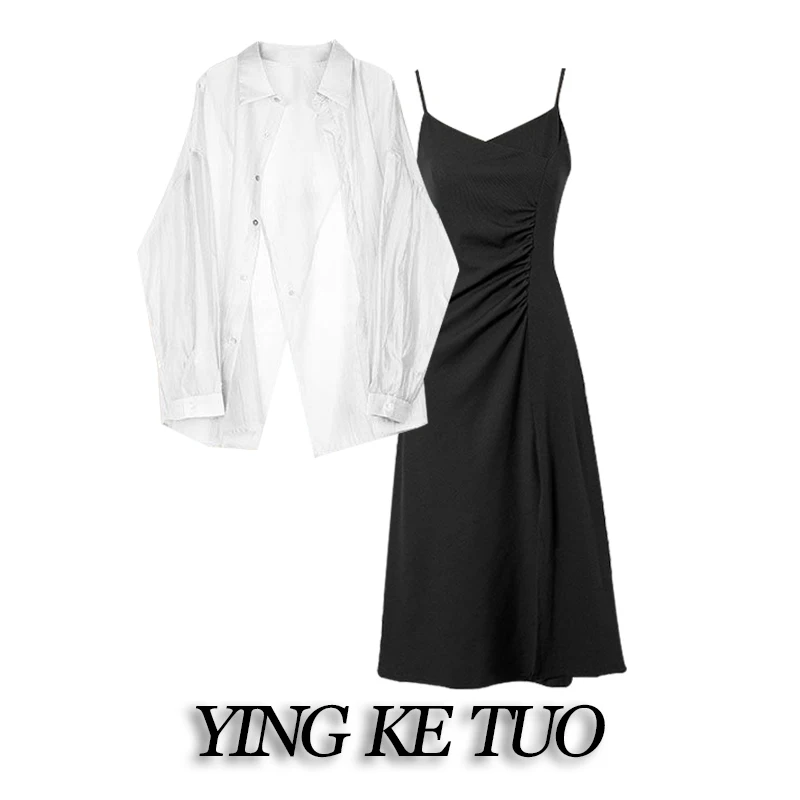 Spring 2025 New Arrival irt Sun Protection Waist-Cinching Asymmetrical Dr Faionable Maturi Sle Two-Piece Set