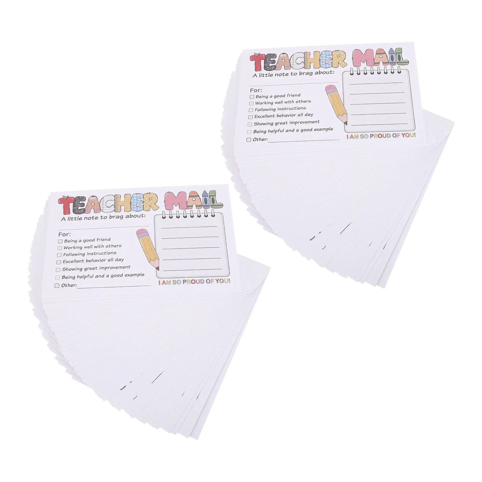 2Set School Themed Note Cards Thick Cardstock Teacher Mail Notes for Parents Daily Classroom Communication Positive Feedback