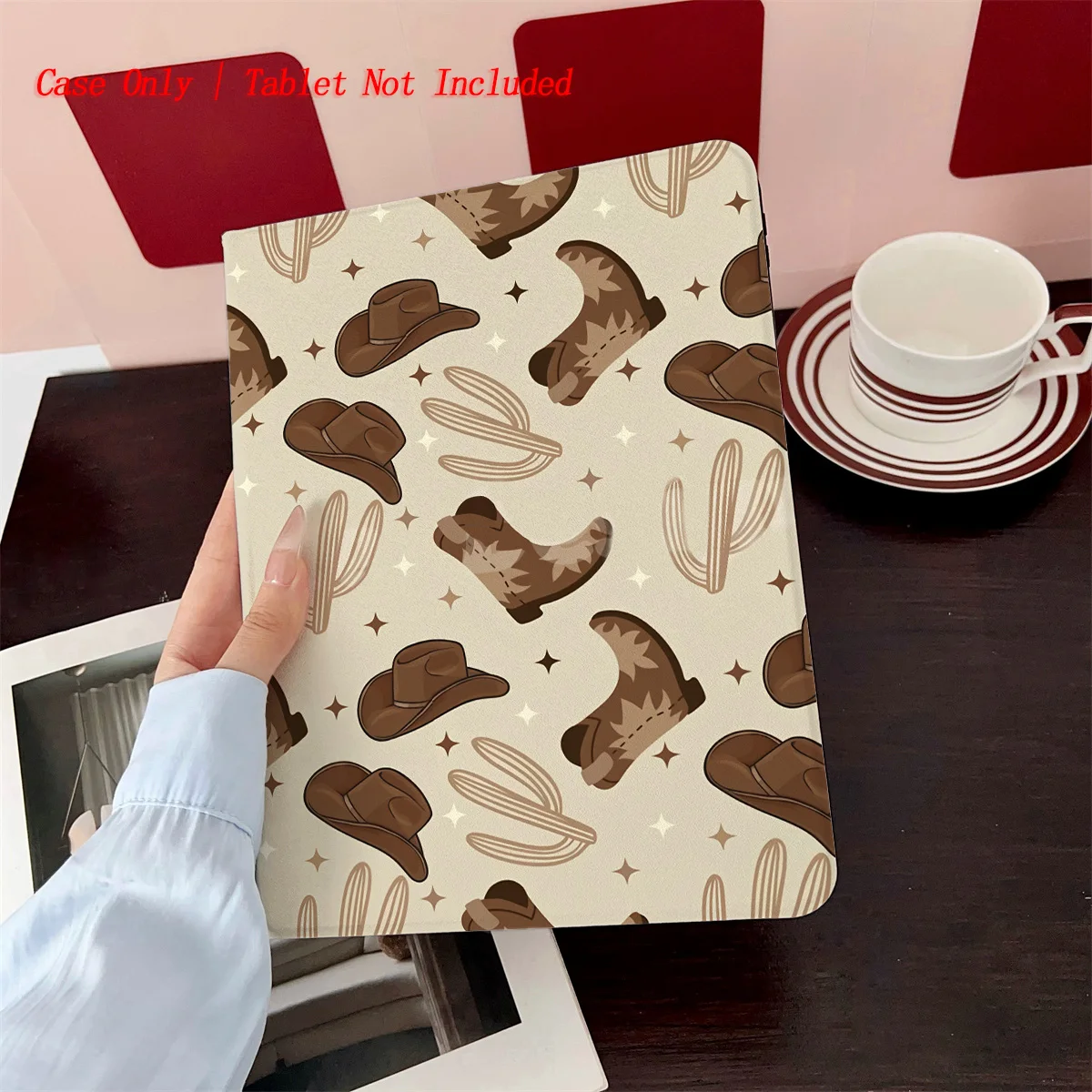 

Chic Western Cowboy Hat + Cactus Boots Print iPad Case For Apple iPad Pro 12.9 Air 3 Mini 5 9th Gen Slim Anti-Scratch Cover