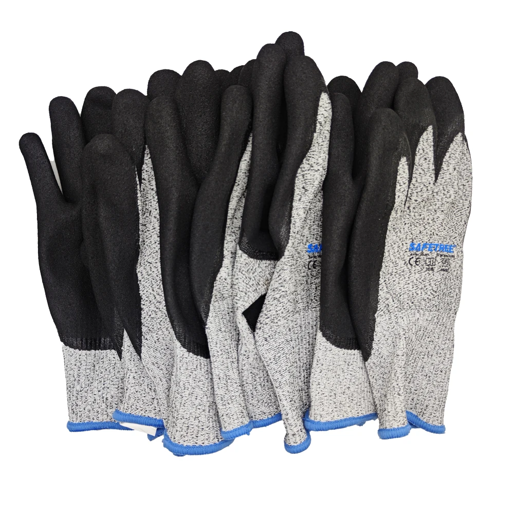 SAFETREE CE EN388 4X42C HPPE Nitrile Anti-Slip Work Glove Cut Resistant Safety Gloves Constrution Security Anti-Cut Hand Protect