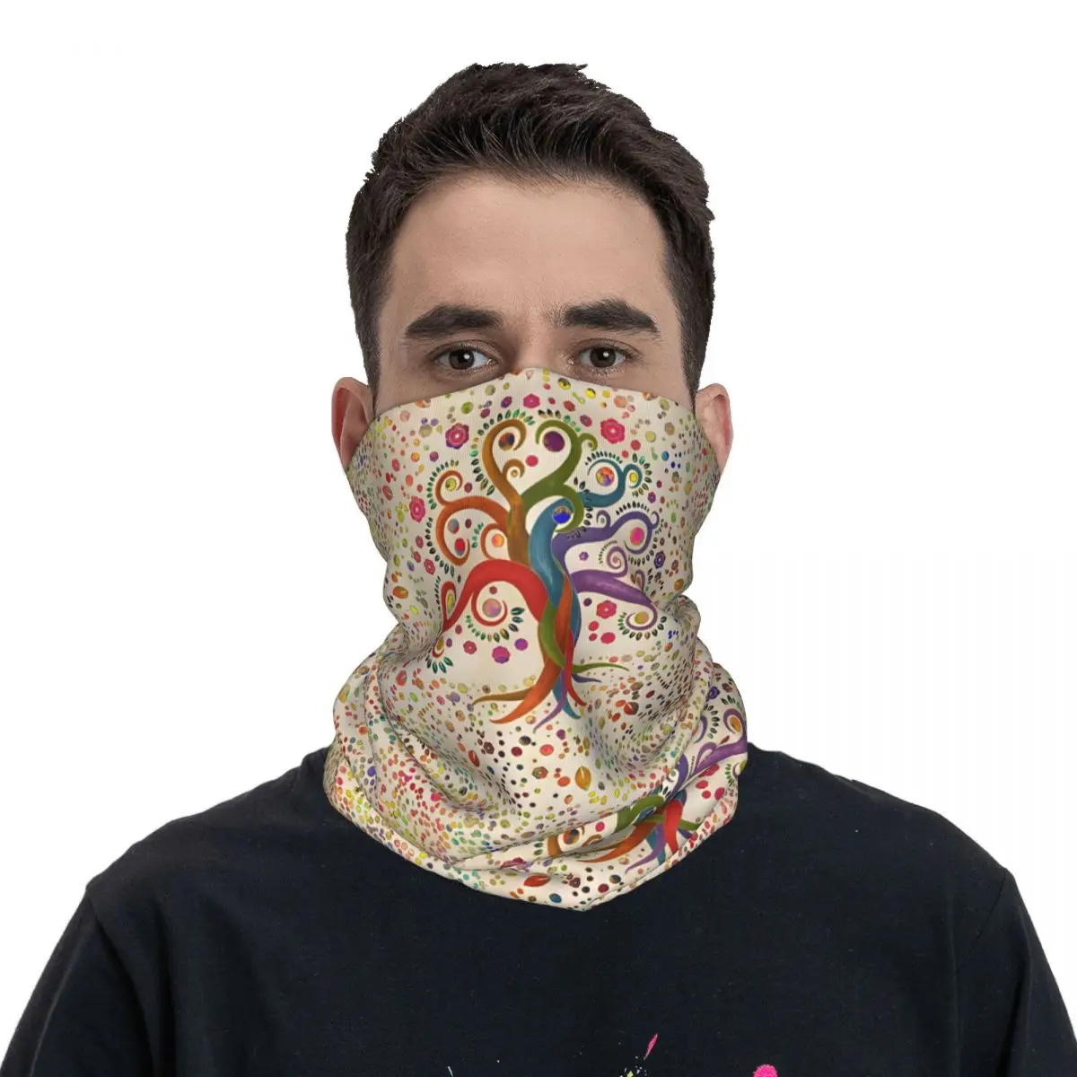 Levensboom-Yggdrasil-Aquarel Werveling Sjaal Halsdoek Hals Mondmasker Polyester