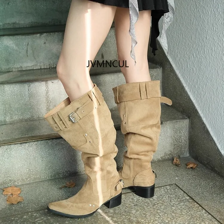 

Женские длинные сапоги из натуральной кожи с острым носком на высоком каблуке и застежкой-молнией сзади в стиле ретро в ковбойском стиле в западном стиле