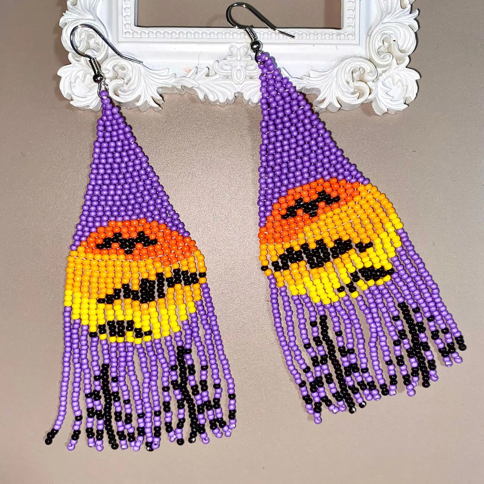

ZGMXR Серьги из рисовых бусин с кисточками из сплава, модные серьги с восходом солнца и птицей, простая оригинальная геометрия, богемные фиолетовые серьги ручной работы из бисера