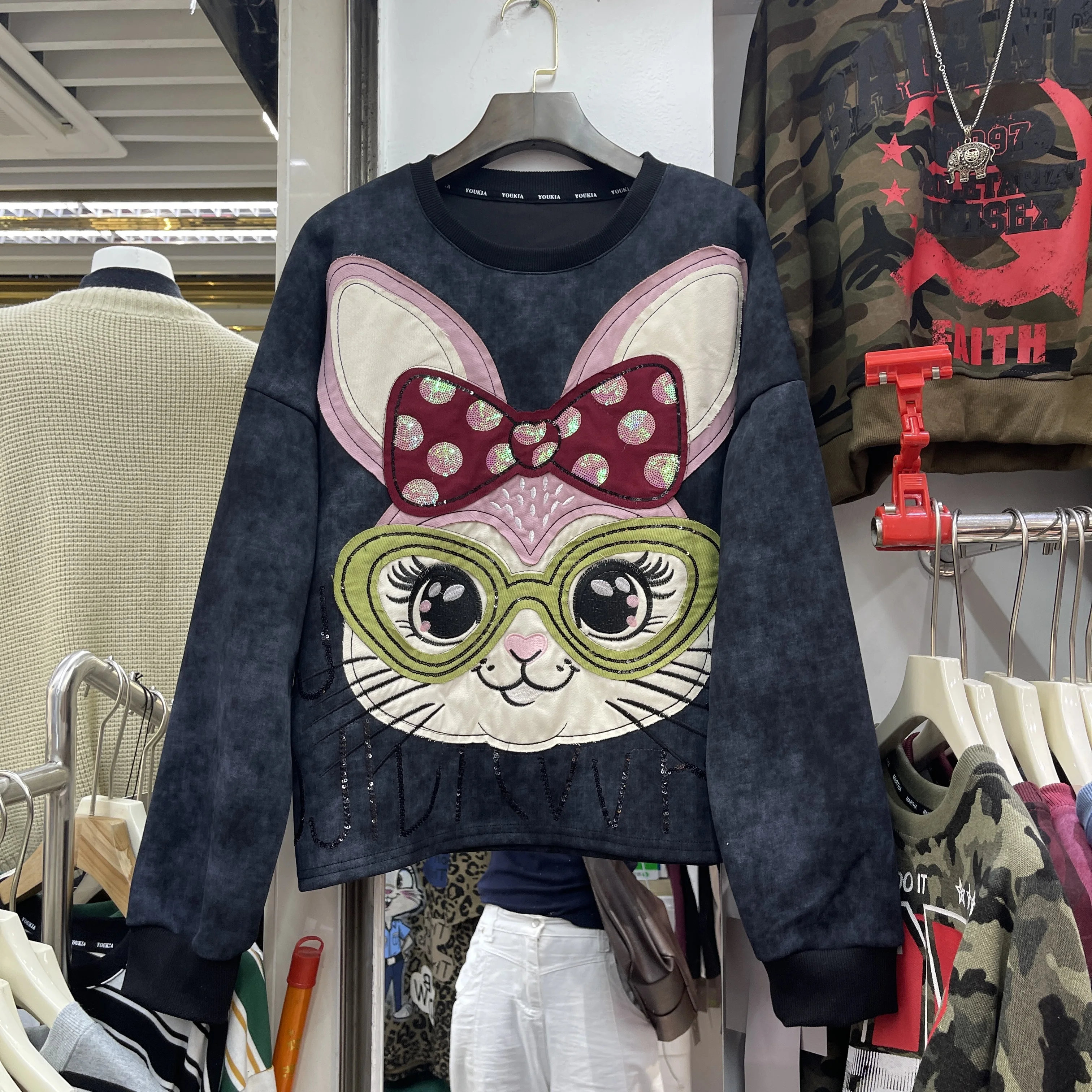 2025 New Autumn Trendy Brand Rabbit Cartoon Oversized Tops Round Neck Fashion Loose Sweatshirt Kawaii Clothes Streetwear Women