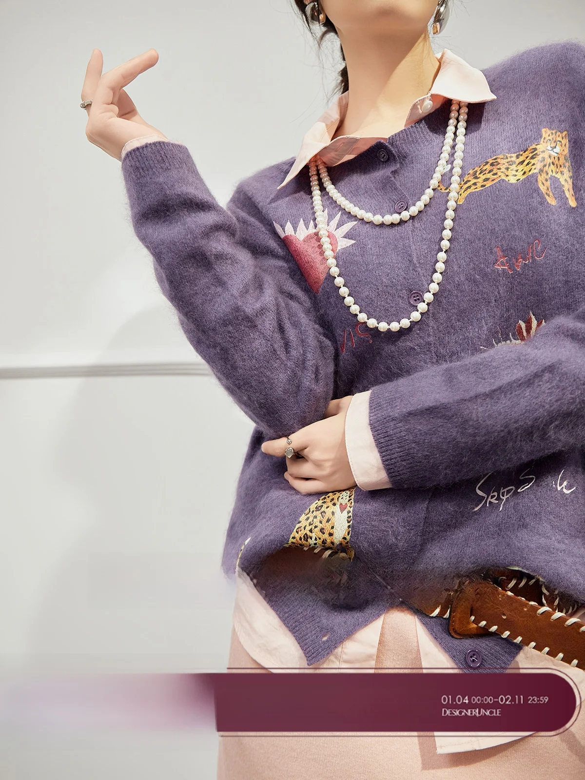 

Wild Interest Purple Sweater Women's Loose Island Vintage Design Outerwear Autumn New Sle U×LAB Commute Sle Long Sve