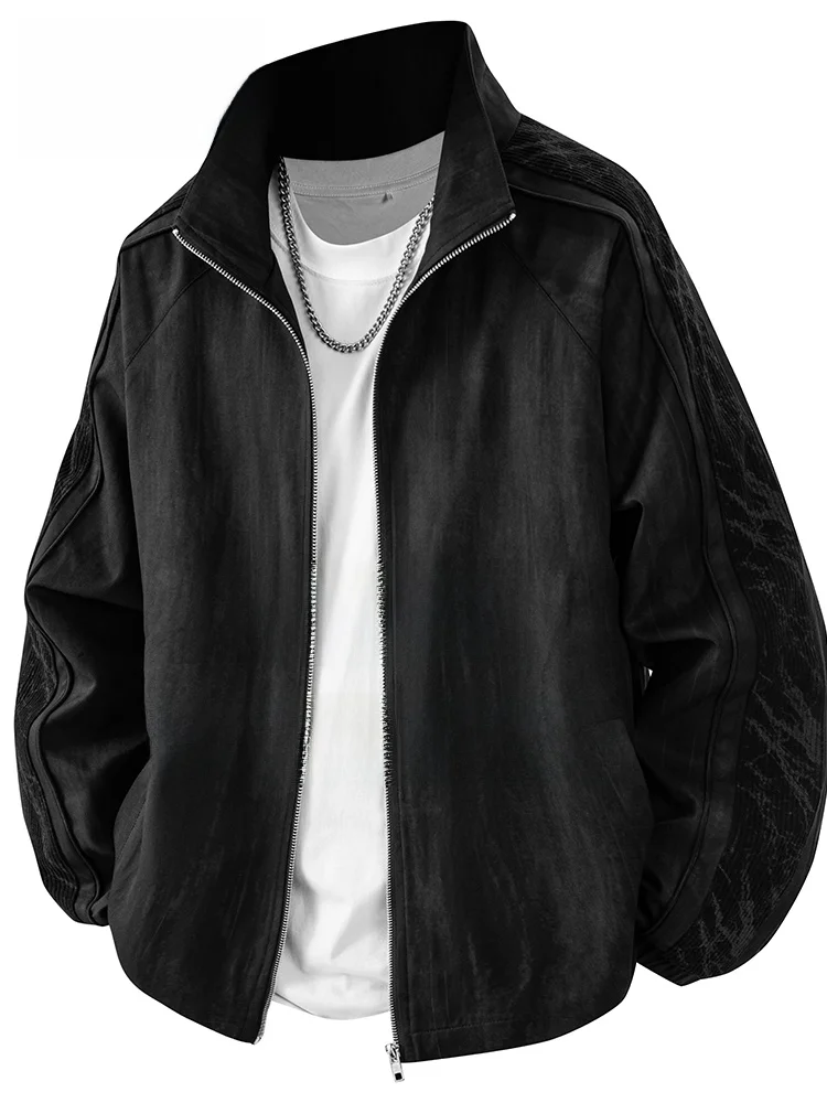 

Мокко, модный полосатый дэт большого размера для мужчин, весна-осень, повседневная модная верхняя одежда с воротником свободного покроя, полиэфирное волокно