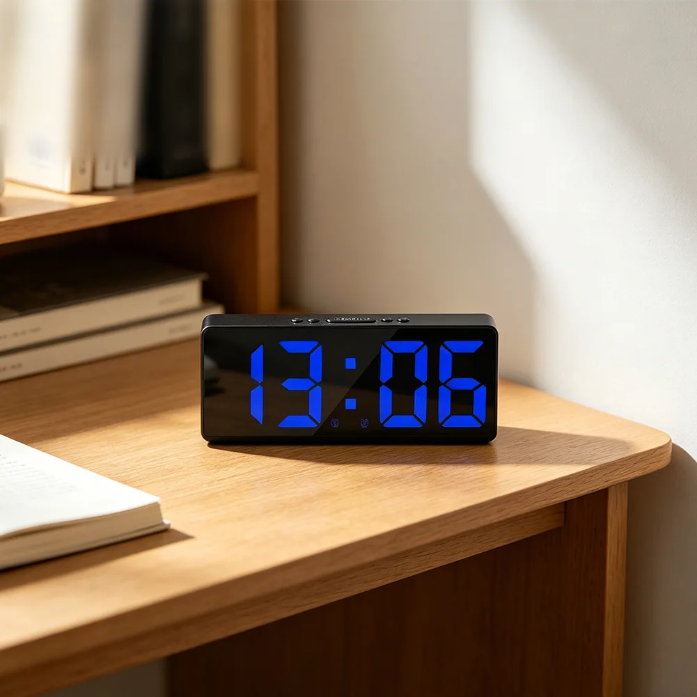 Modern Design Alarm Clock LED Digital Alarm Clock Easy Setup Buttons Clear Visibility Digits Low Light Readable