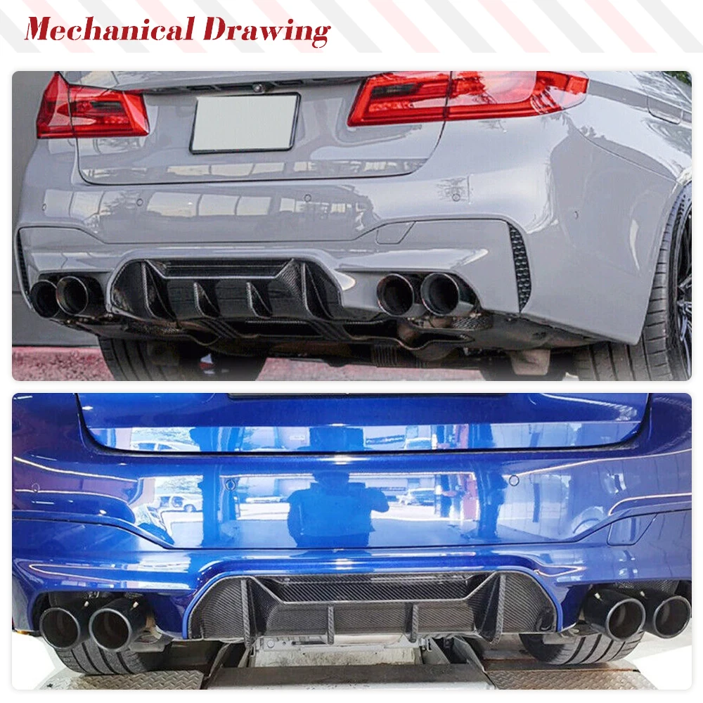 Car Rear Bumper Diffuser Lip Spoiler for BMW 5 Series F90 M5 2018 - 2020 Rear Diffuser Lip Spoiler Carbon Fiber