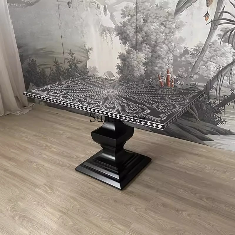 

French retro solid wood dining table neoclassical high-end hand-painted dining table