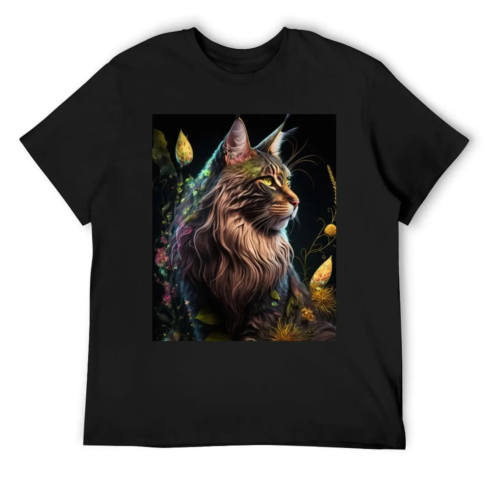 

Timothy The Maine Coon Cat and Flowers 5 T-Shirt plus size tops tops mens t shirts