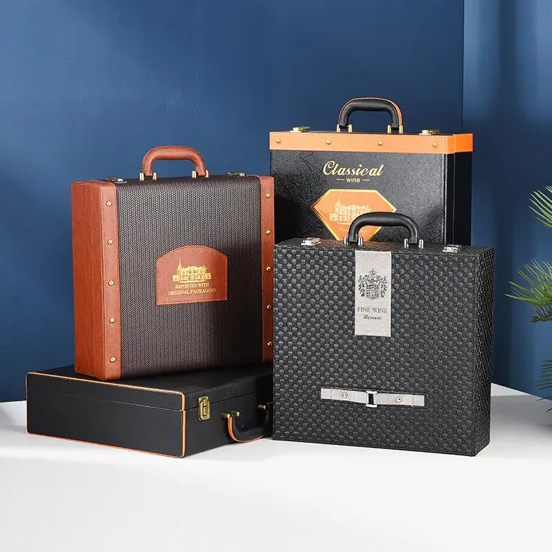 four-bottle-single-row-portable-red-wine-box-pu-leather-wine-bottle-packaging-gold-stamping-customizable-size-for-gift-and-st