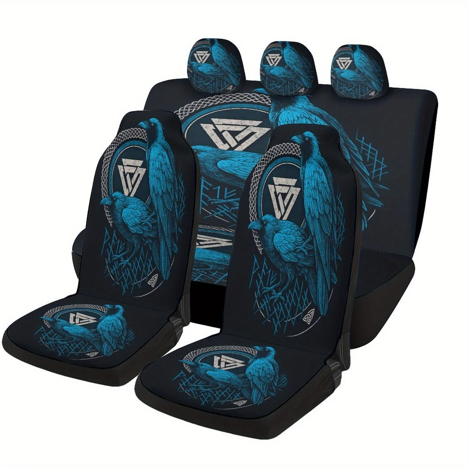 Raven Viking Art Designed Car Seat Cover Set For Most Cars, High-quality Comfortable Car Seat Protector Covers Full Set, Univers