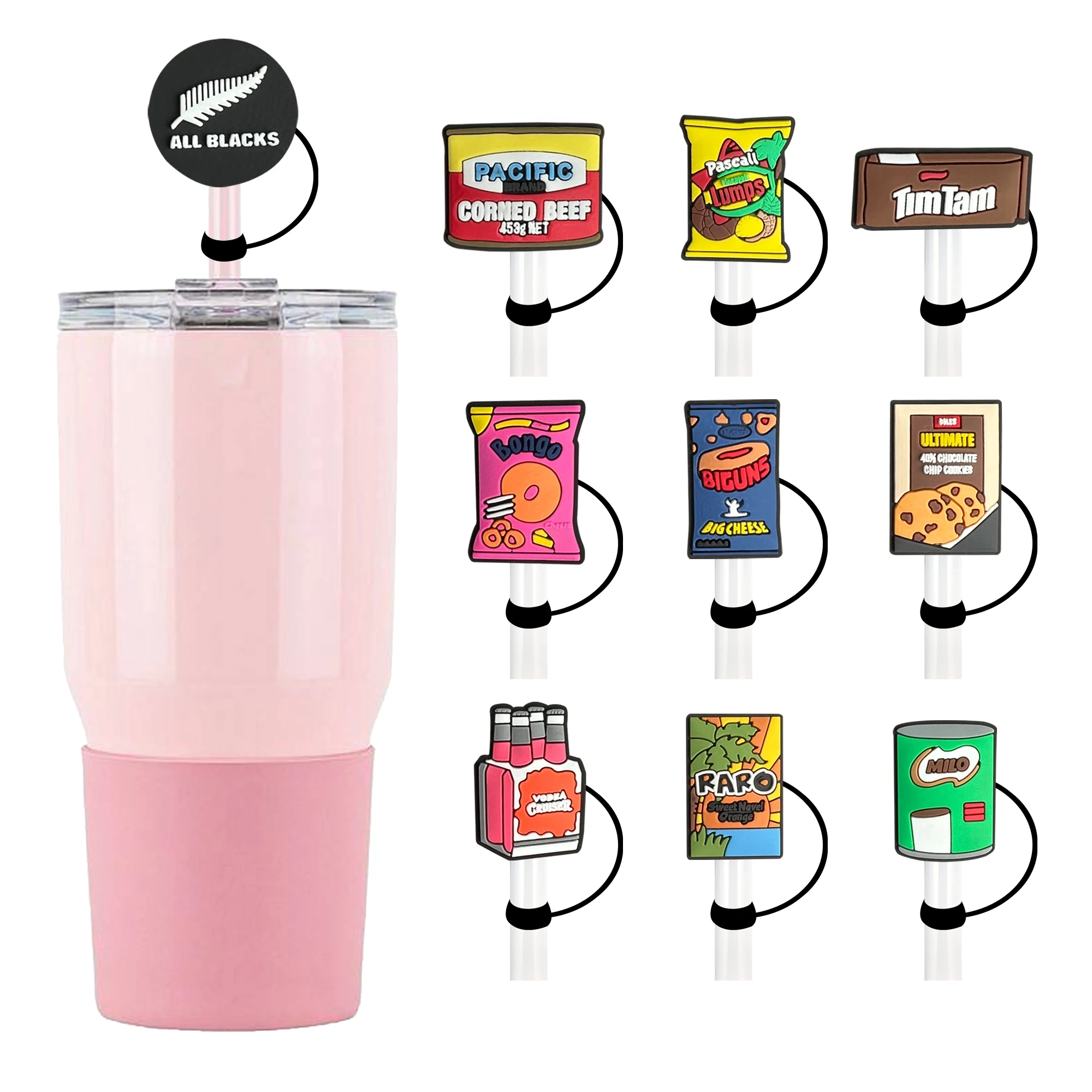 1-30Pcs Mexican Food Straw Cover Cap For Stanley Cup Reusable 10mm Silicone Straw Topper Compatible 30&40 Oz Kids Tips Lids