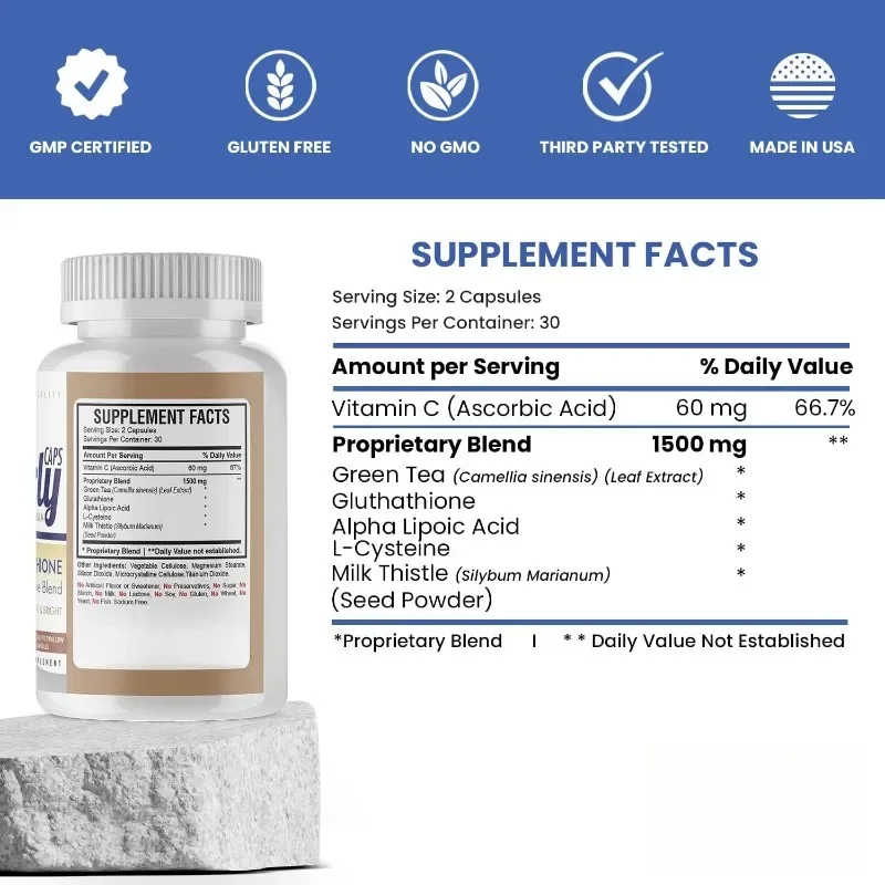 1500 ملغ كبسولات الجلوتاثيون للذكور والإناث - مكمل مضاد للشيخوخة | يحتوي على فيتامين C وL-Cysteine وحمض ألفا ليبويك #4