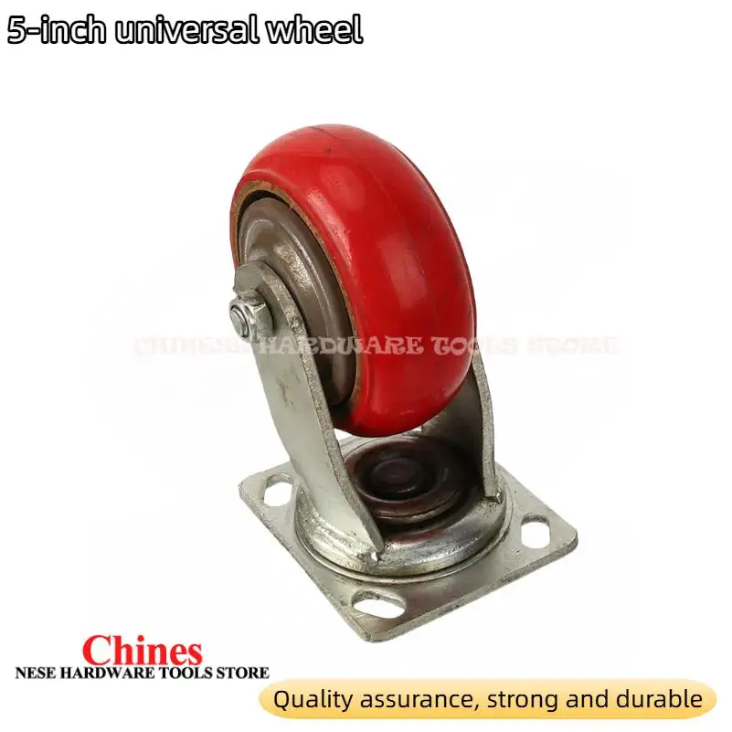 Rodízio plano universal vermelho de 5 polegadas – Roda industrial resistente com superfície de nylon e núcleo de ferro para manuseio de equipamentos