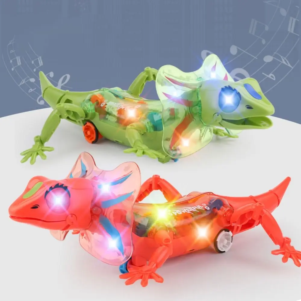 Modelo robótico eletrônico animais de estimação lagarto sons luzes lagarto transparente andando eletrônico kawaii lagarto