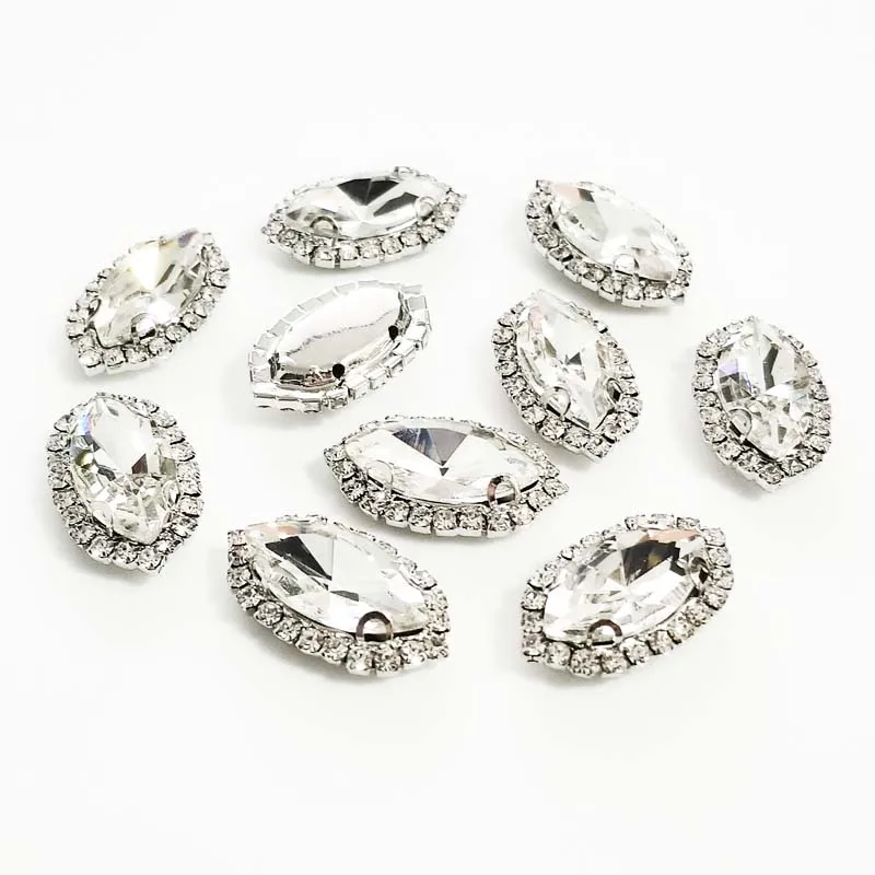 Top Grade White Glass Crystal Rhinestones, Eye Shape Sew on Buckle, Used for Needlework, Diy Sewing Accessories, MK01