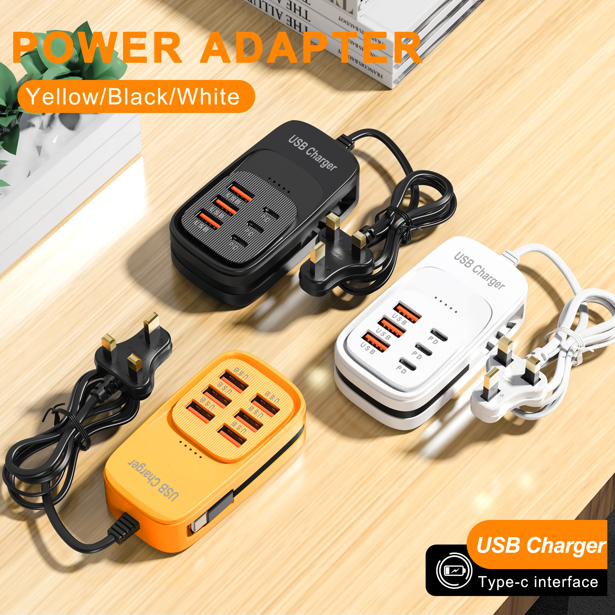 6 in 1 Multi Ports Fast Charging Charger Type C USB Power Strip Desktop Station With Quick Charge Cord 3 PD HUB Adapter Socket