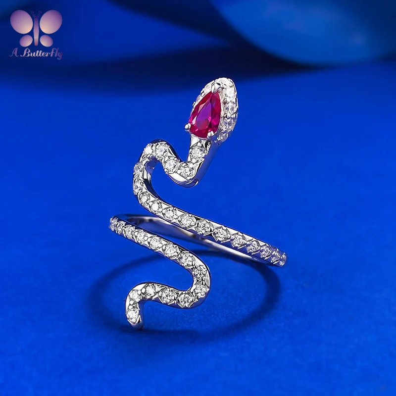 AButterfly 925 Sterling Silver Inlaid 3 * 5mm Ruby Women's Snake Ring Simulation Diamond Party Fine Jewelry