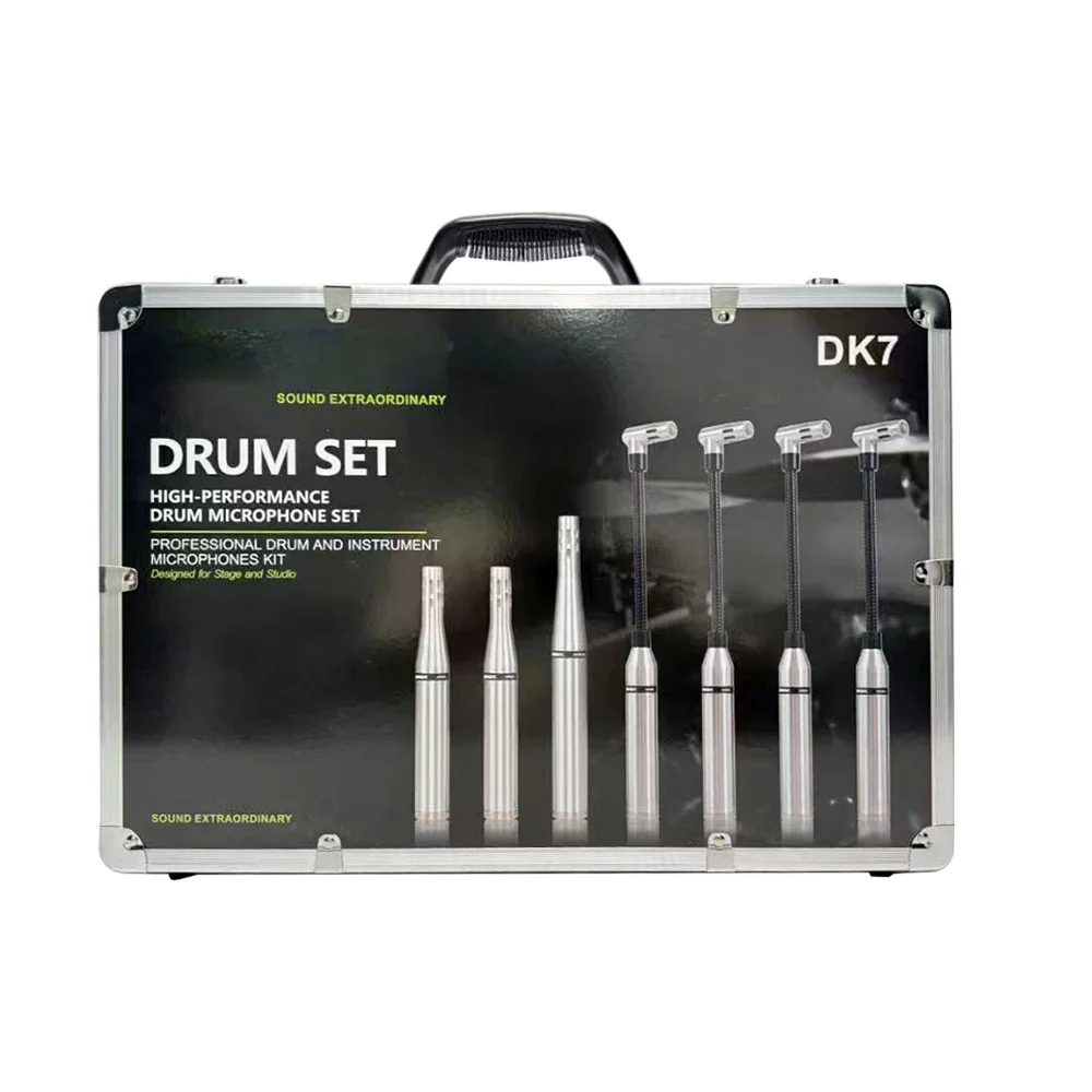 نظام مجموعة ميكروفون الطبل DK7 - مجموعة كاملة لـ Snare، Kick، Tom Drums، Cymbals، التسجيل الاحترافي والأداء المباشر