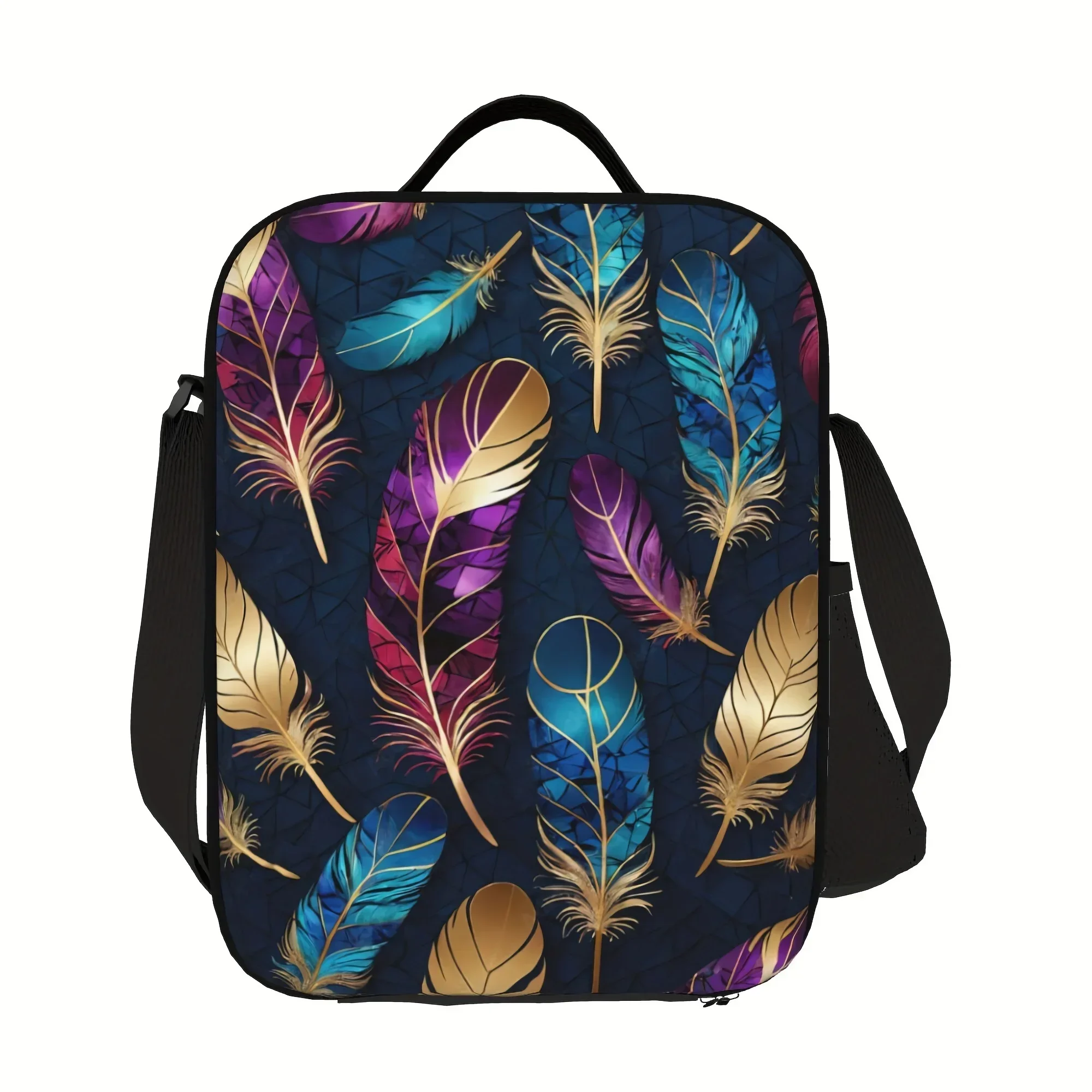 1pc Feather Pattern Reusable Cooler Bag Insulated Bag Insulated Lunch Bag For Camping Picnic Beach Essentials Suitable ForSchool