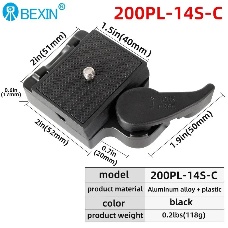 BEXIN 200PL-14 323 Quick Release Clamp Adapter For Camera Tripod with Manfrotto 200PL-14 Compat Plate BS88 HB88 Stabilizer Plate