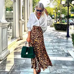 High-waisted Leopard Skirt Leopard Print Maxi Skirt High-waist Flowy Hem With Belt Chic Commuting Style For Women