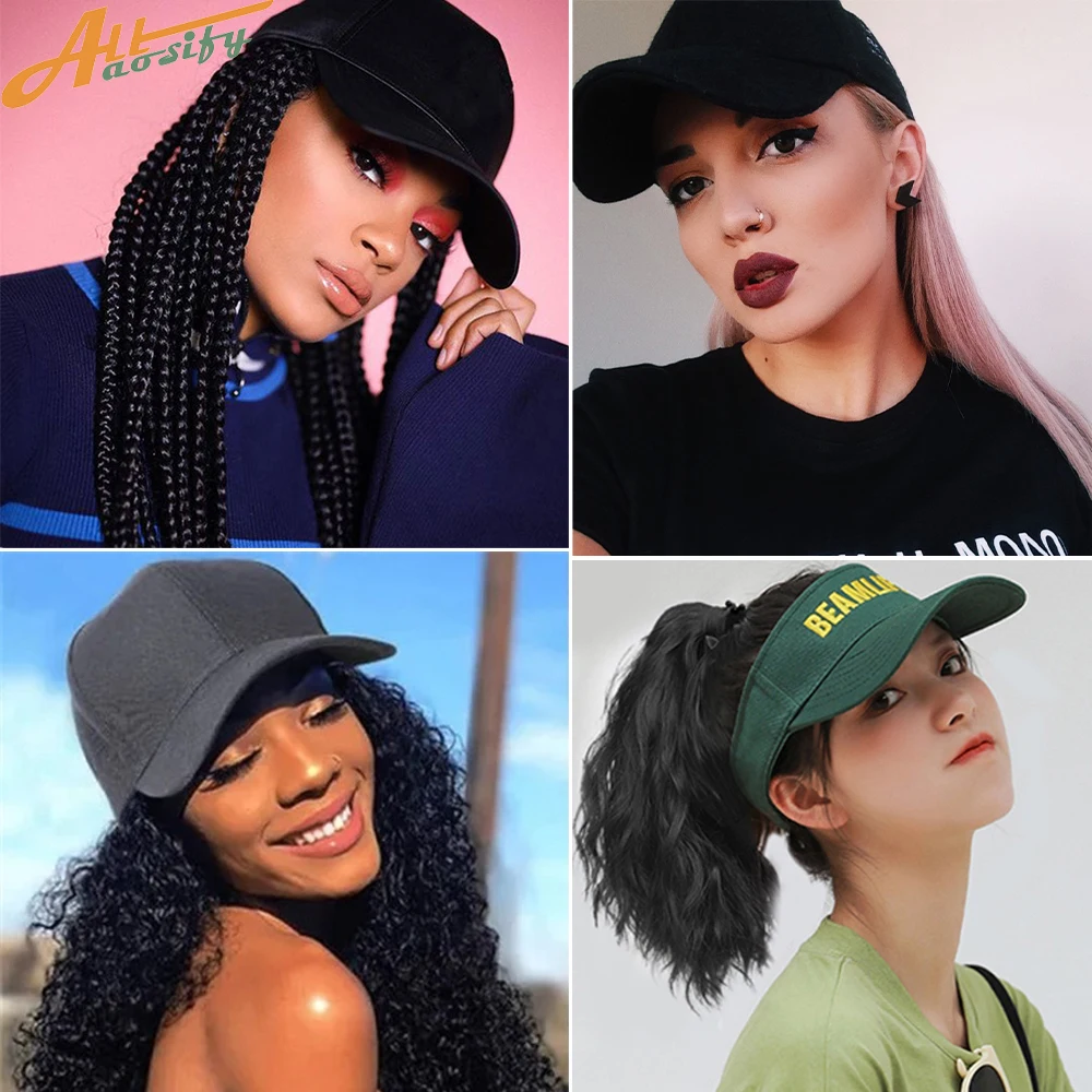 Allaosify Synthetic Wigs Cap Hat Short Straight Hair Extensions For Women Pink Brown Hat With Hair Summer Female Cap With Wig