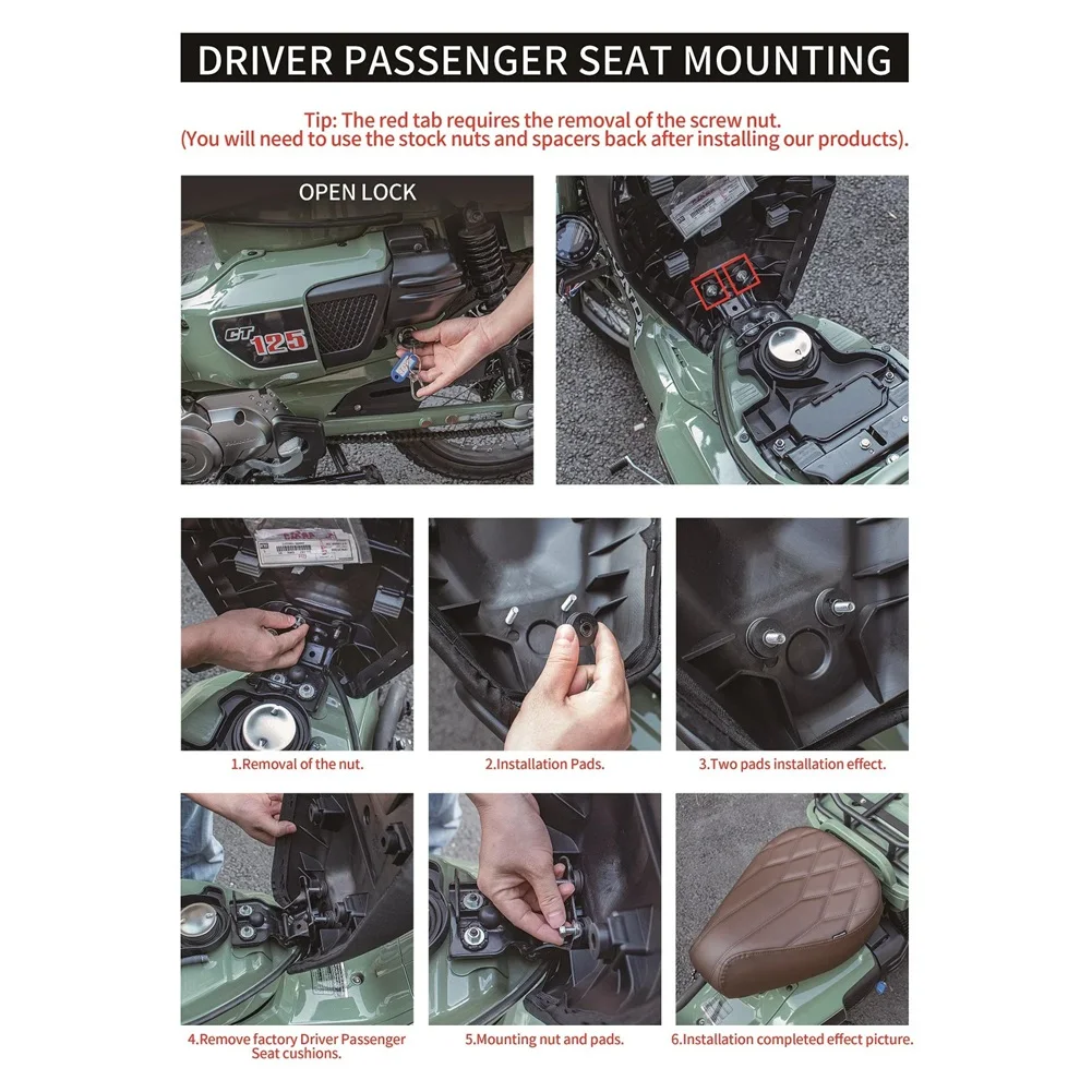 A30F-For Honda CT125 Hunter Cub 125 2020-2024 Motorccyle Front Rider Cushion Seat Pad Cover Accessories