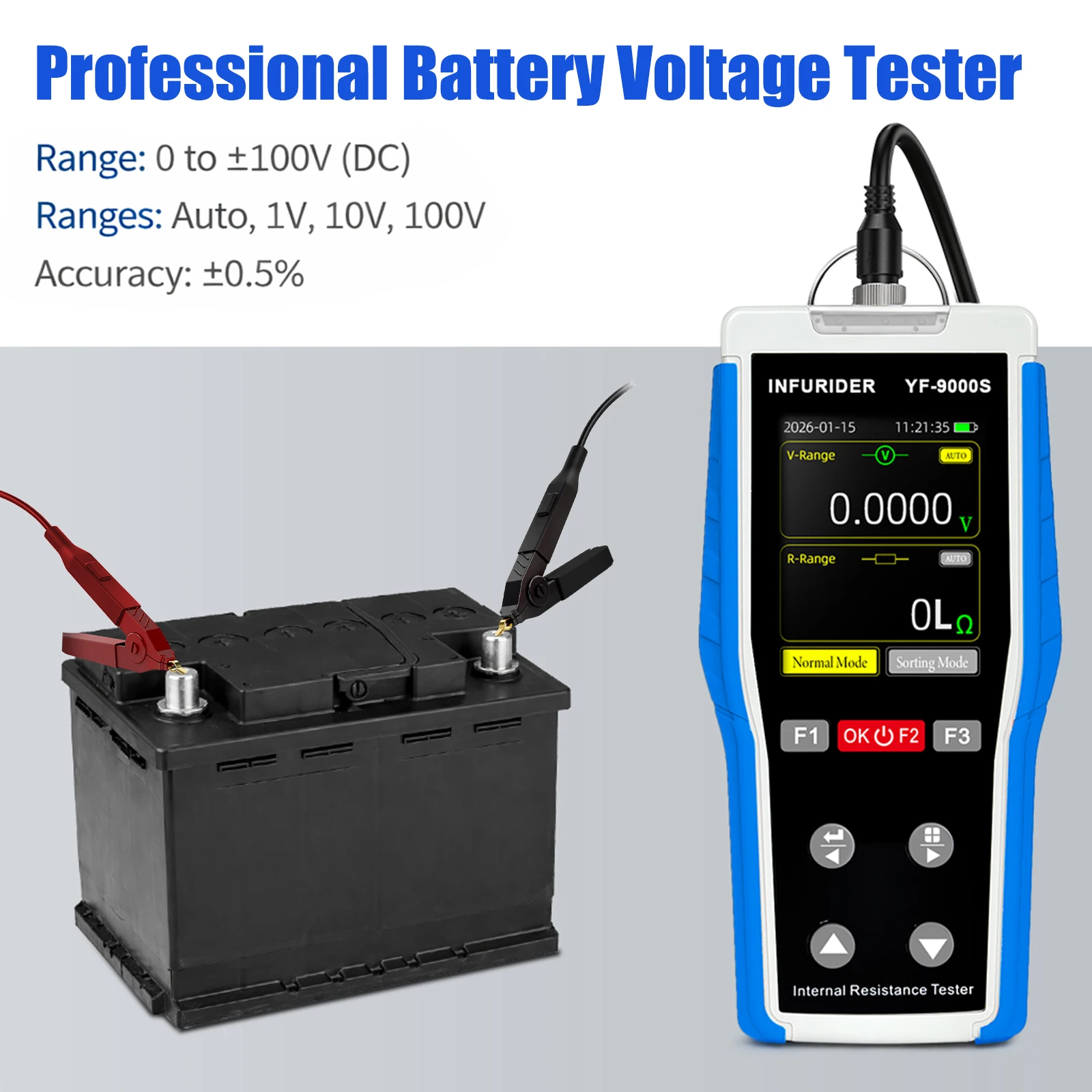 Battery Internal Resistance Tester HoldPeak HP‑9000S 0‑100V 200Ω Sorting Mode Lithium Lead‑Acid Battery Test Analyzer