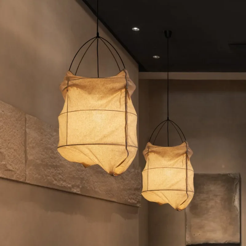 

Wabi Sabi Style Retro Linen Fabric Pendant Lights Bedroom Restaurant Cafe Tea Room Zen Homestay Japanese Designer Hanging Lamps