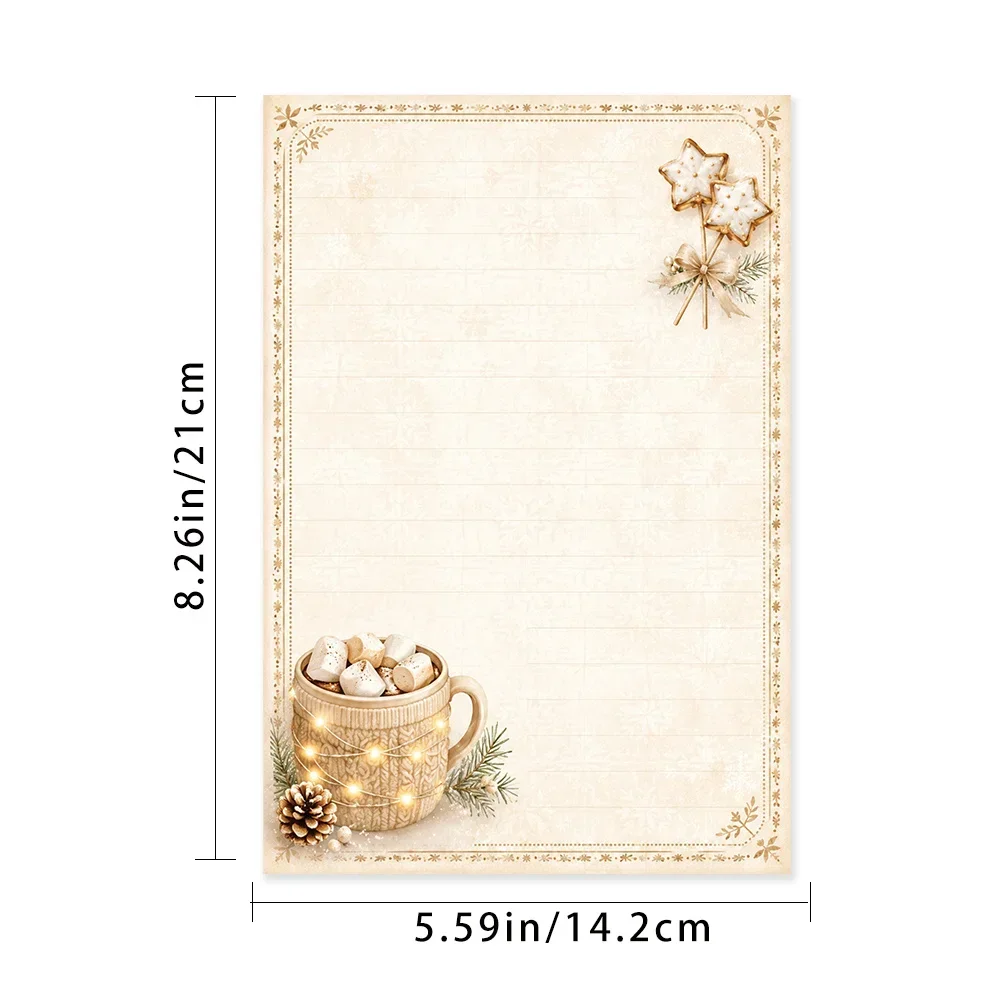 50 Sheets,  Cozy Retro Winter Warm Drink themed Writing Paper, Lined, Gluefree, Perfect for Notebooks, Memos, and Stickers