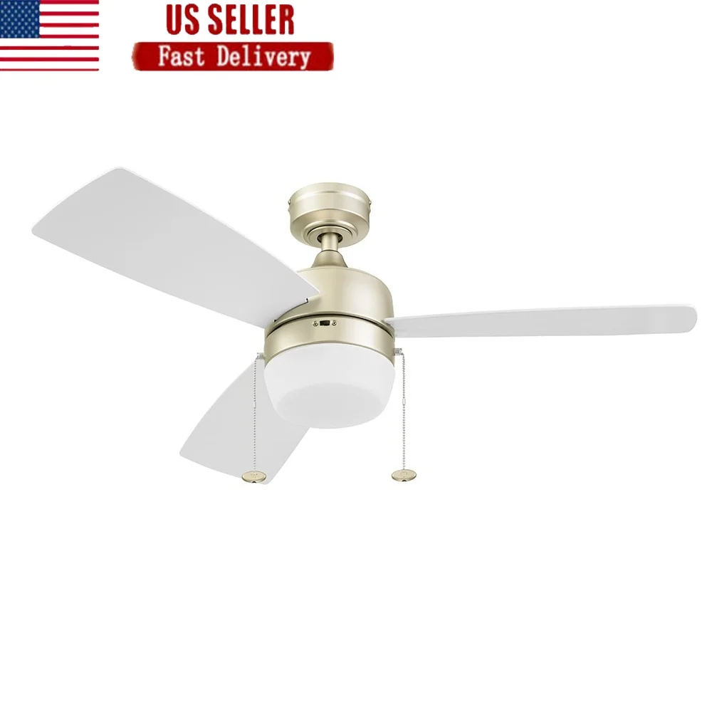 

Champagne Ceiling Fan with Light 44 Inch Reversible Blades Indoor Fan Quiet Motor Energy Efficient Dimmable Pull Chain Dual