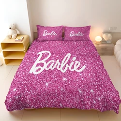 MINISO-PrintedBarbie Set for Girls, Disney Co-branded Barbie Pink, Modern Duvet Cover, 2 Piece Bedding Set