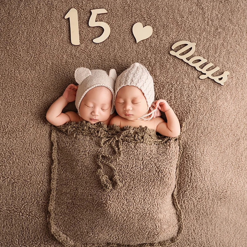 KD Newborn Photography Props Brown Background Blanket With Pocket Cute Hat Pillow 0-1M Baby Shoot Props Studio Photo Accessories