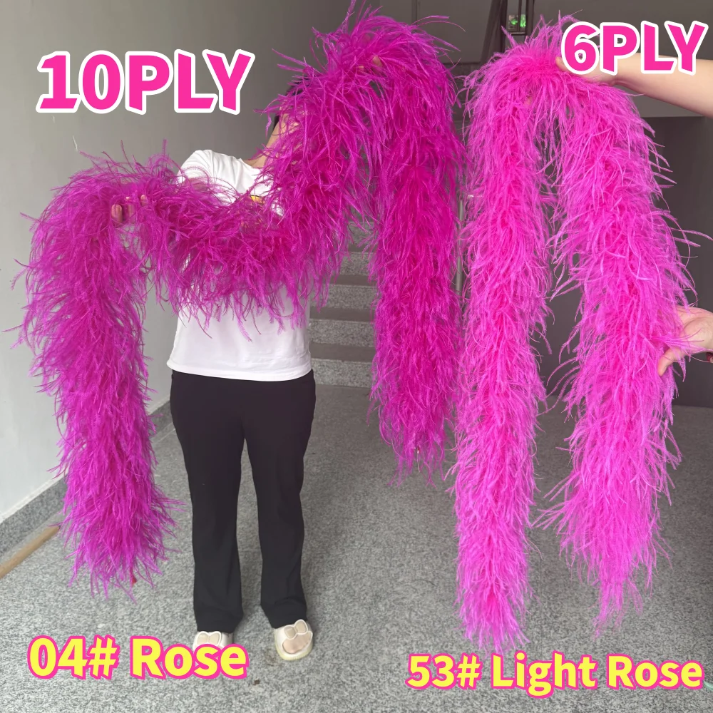 1 6 10 15 20 PLY Rose Ostrich Feather Boa Red Shawl for Wedding Dress Sewing Accessory Fluffy Ostrich Feathers Trim Scarf Plume