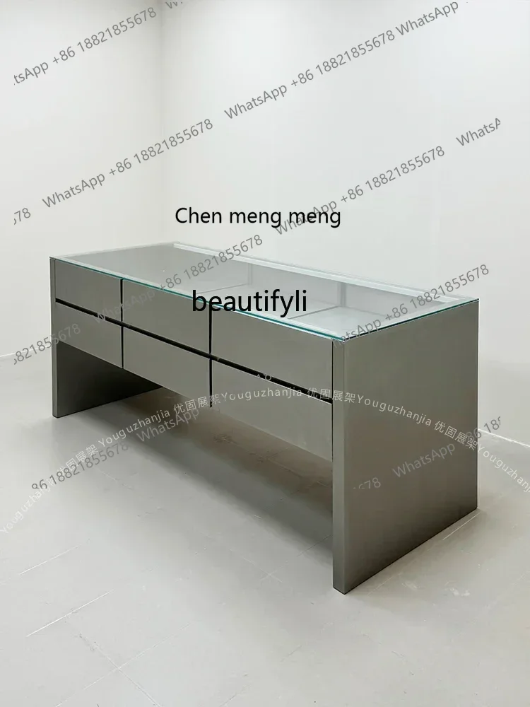

SS ss7486 Customized clothing store booth stainless steel display rack advanced decoration Nakajima platform display jewelry ca