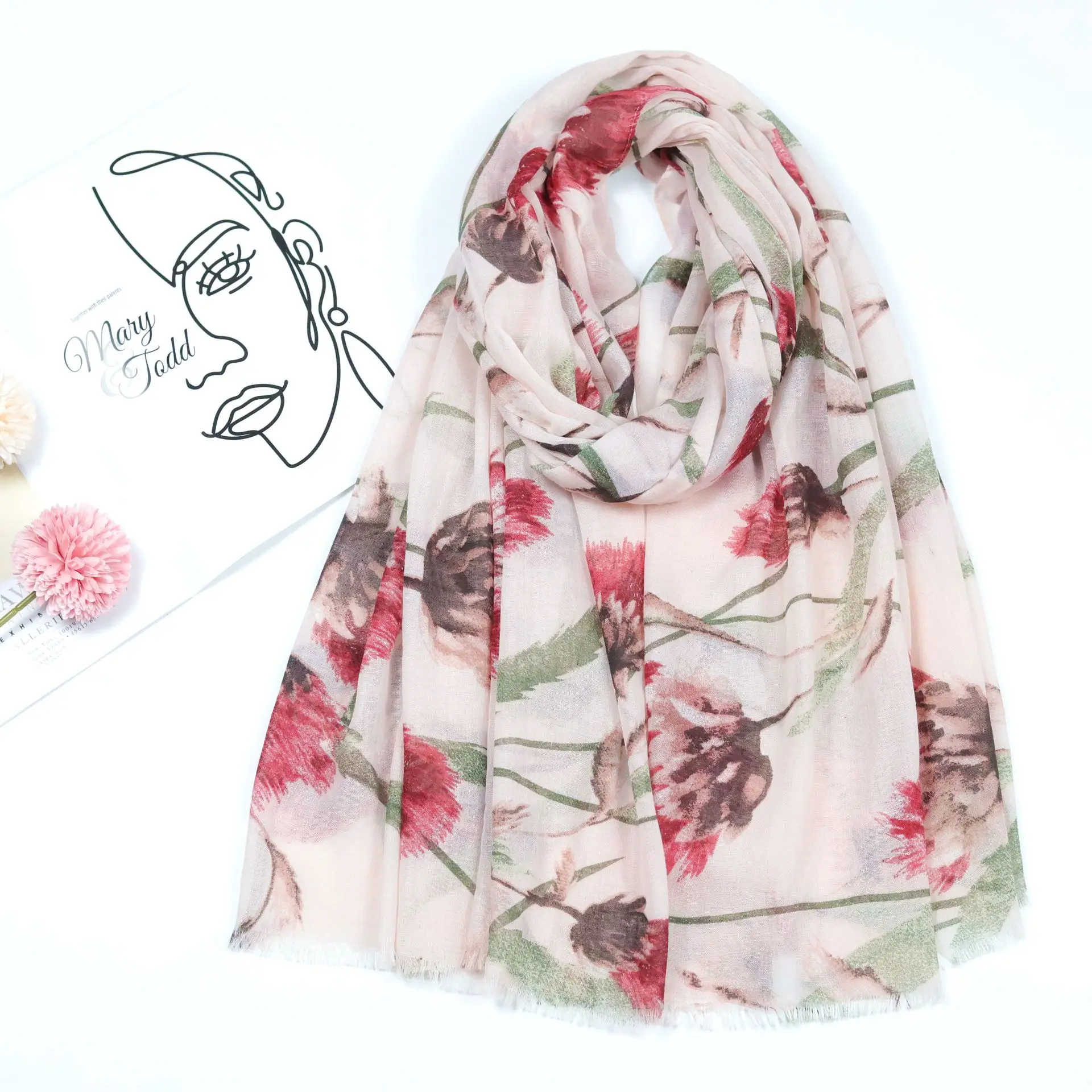 

New Arrival Dandelion Print Fringe Scarf Shawls Women Long Floral Muslim Head Wrap Hijab Free Shipping