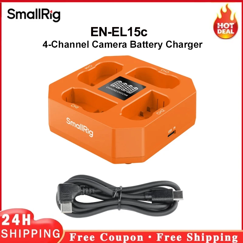 Зарядное устройство SmallRig EN-EL15C для 4-канальных аккумуляторов камеры с LED-дисплеем и быстрой зарядкой USB-C PD для Nikon EN-EL15C, 5747