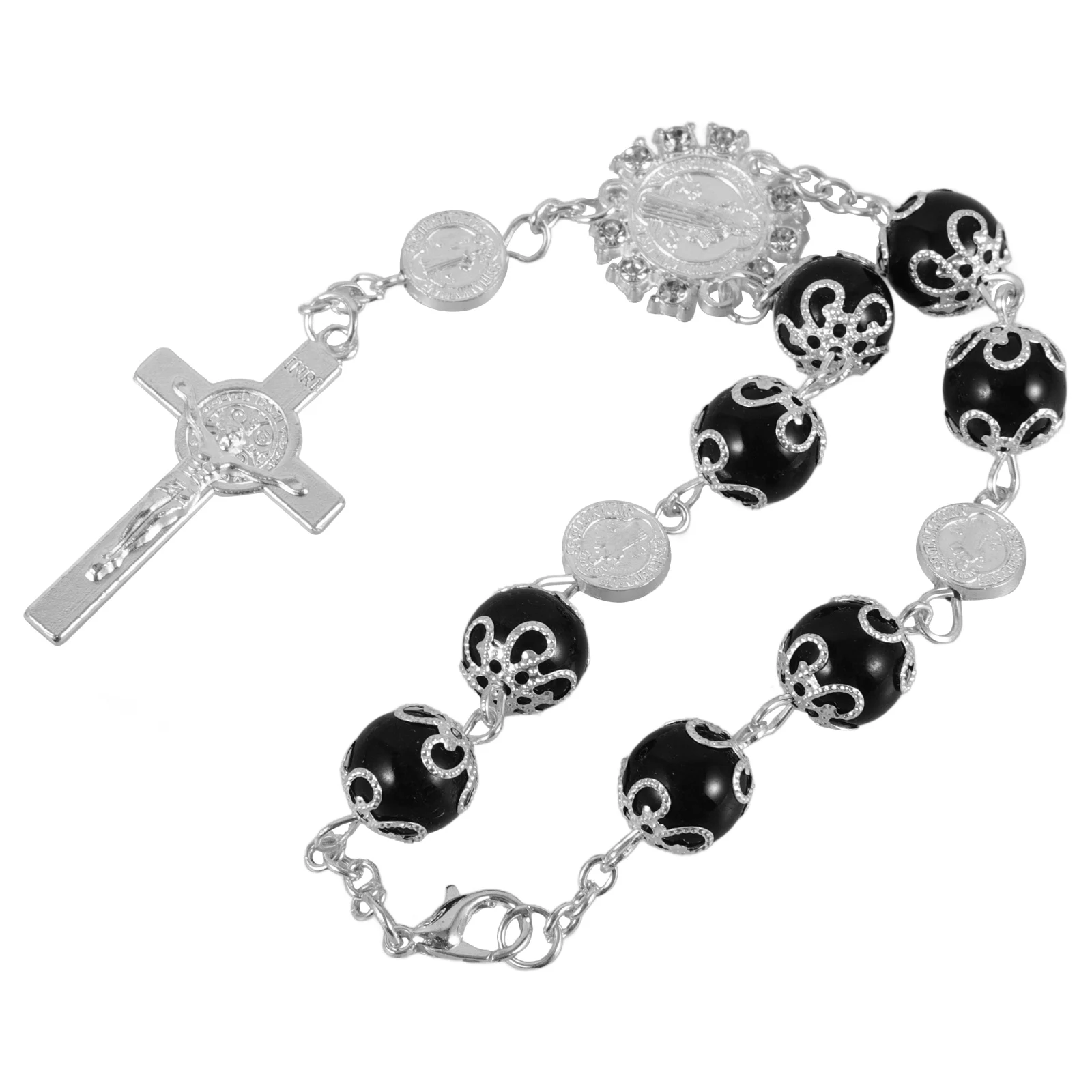 

Mirror Hanging Rosary Bracelet Alloy Cross Pendant For Decor Auto Interior Charm Rearview Accessories Car Hanging Ornament Cross