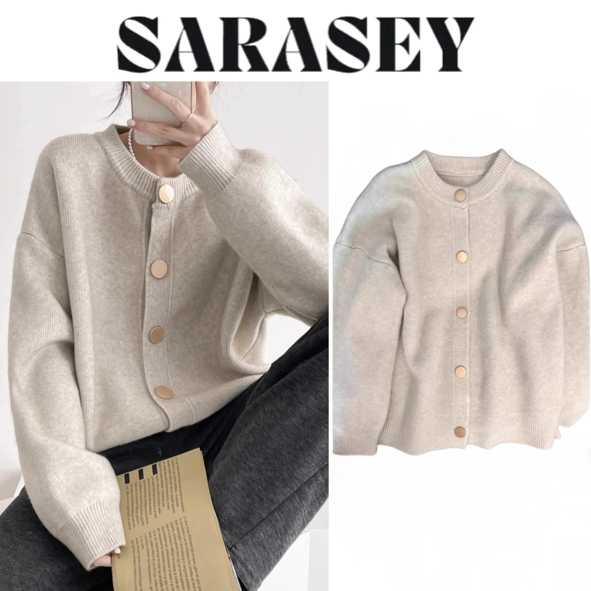 

Новинка 2023 года, женские кардиганы, свитер с круглым вырезом, осень-зима, вязаные свободные кардиганы, однотонные однобортные женские свитера